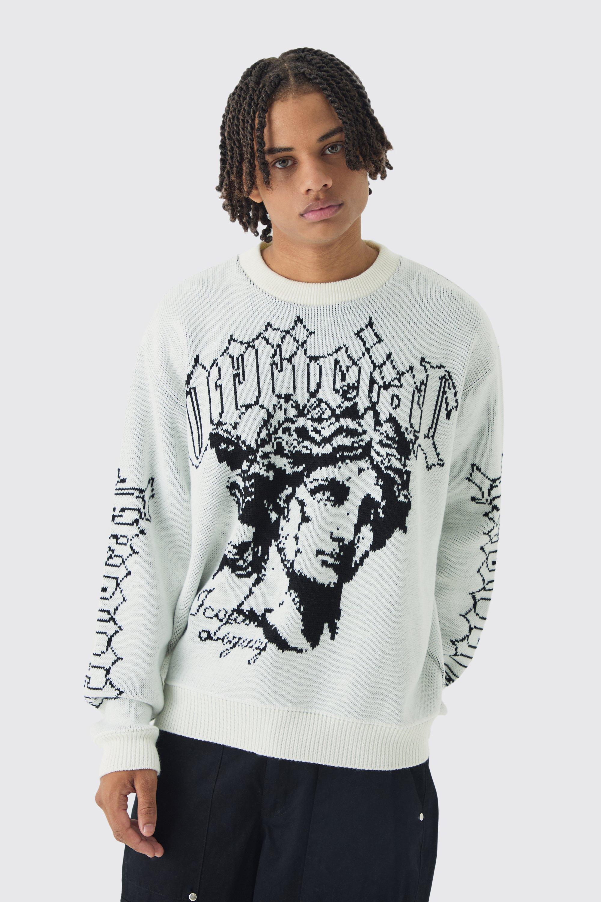 Oversized Boxy Renaissance Jacquard Jumper | boohooMAN USA Product Image