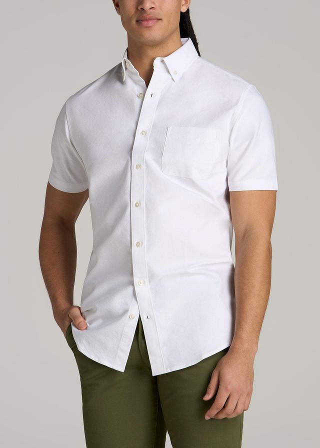 Short Sleeve Oxford Button Shirt For Tall Men in White Product Image