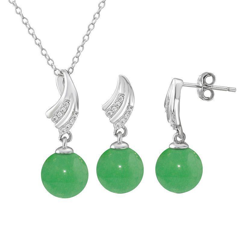 Onyx Cubic Zirconia Leaf 2-piece Earring & Pendant Necklace Set, Womens Green Jade Product Image