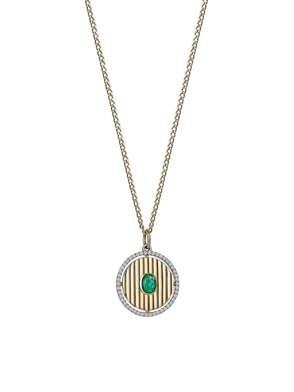 Womens Orbits Mini Orb 14K Yellow Gold, Emerald, & 0.27 TCW Diamond Pendant Necklace Product Image