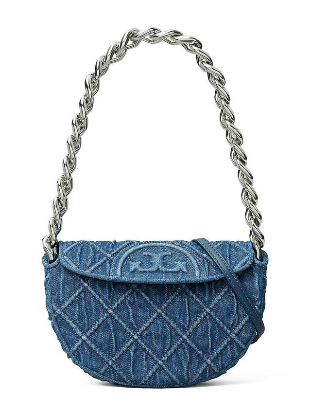 Womens Mini Fleming Quilted Denim Crescent Shoulder Bag Product Image