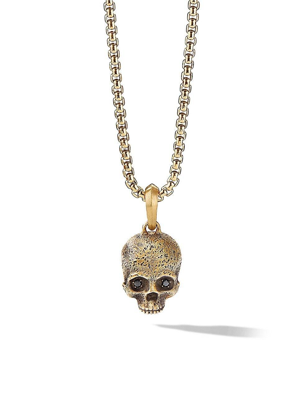 Mens Memento Mori Skull Amulet in 18K Yellow Gold with Pave Black Diamonds, 18MM Product Image