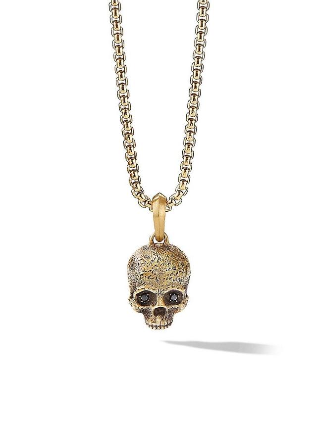 Mens Memento Mori Skull Amulet in 18K Yellow Gold with Pave Black Diamonds, 18MM Product Image