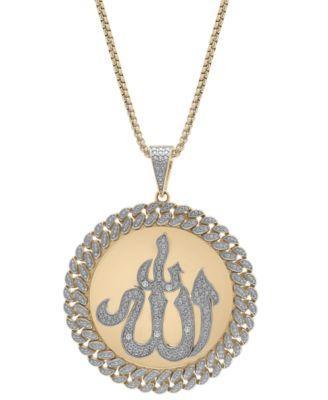 Mens Diamond Allah 22 Pendant Necklace (1/4 ct. t.w.) in 14k Gold-Plated Sterling Silver Product Image