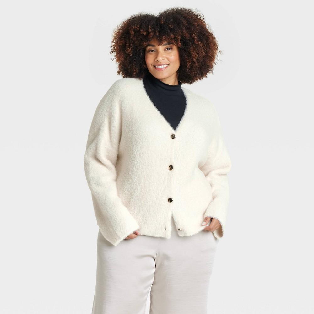 Womens Fuzzy Party Cardigan - A New Day Cream 1X product image