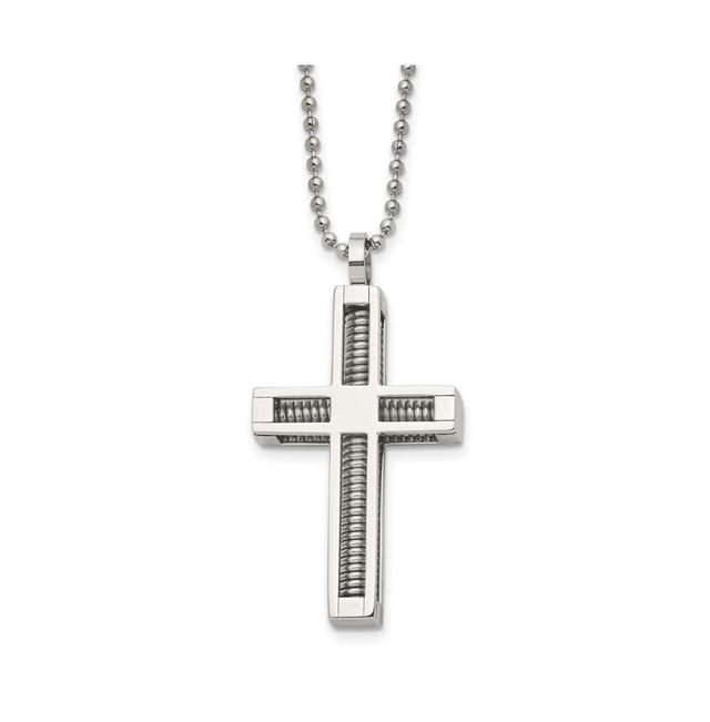 Chisel Stainless Steel Polished Cross Pendant on a Ball Chain Necklace Product Image