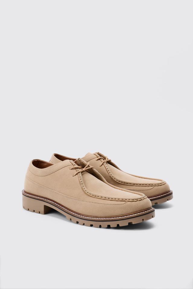 Faux Suede Derby Shoes In Beige | boohooMAN USA Product Image