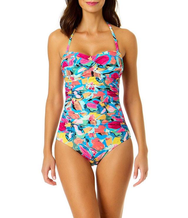 Anne Cole Amalfi Floral Print Twist Front Bandeau One Piece Swimsuit Product Image