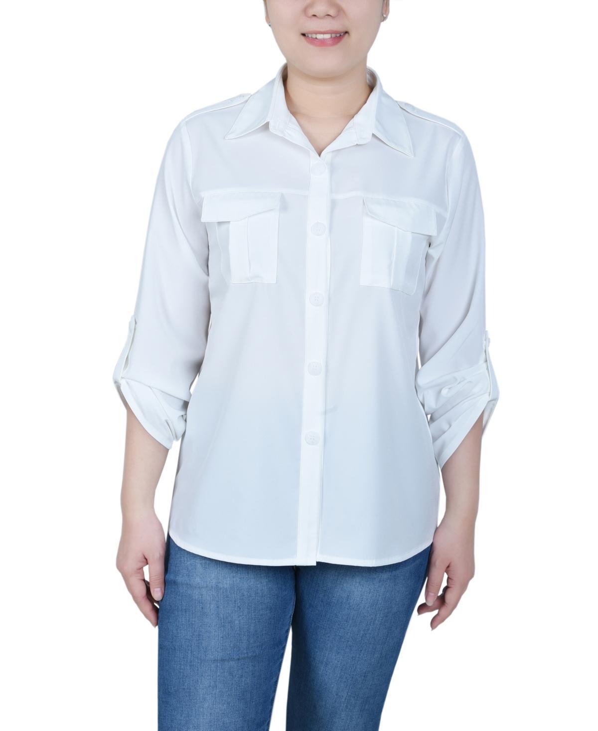 Ny Collection Womens 3/4 Sleeve Roll Tab Blouse Product Image