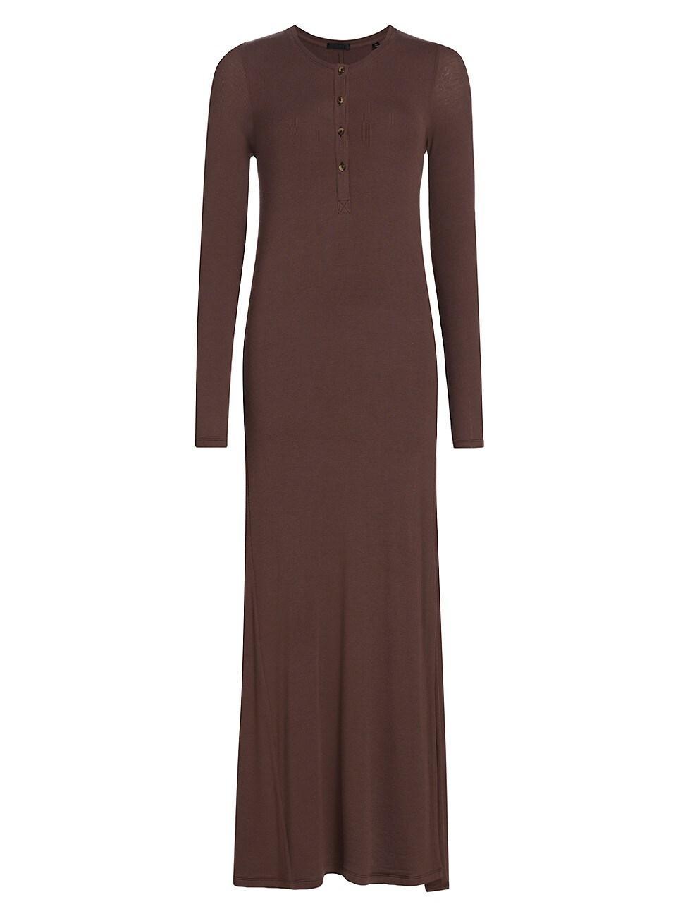 Womens Modal Rib Henley Maxi Dress Product Image