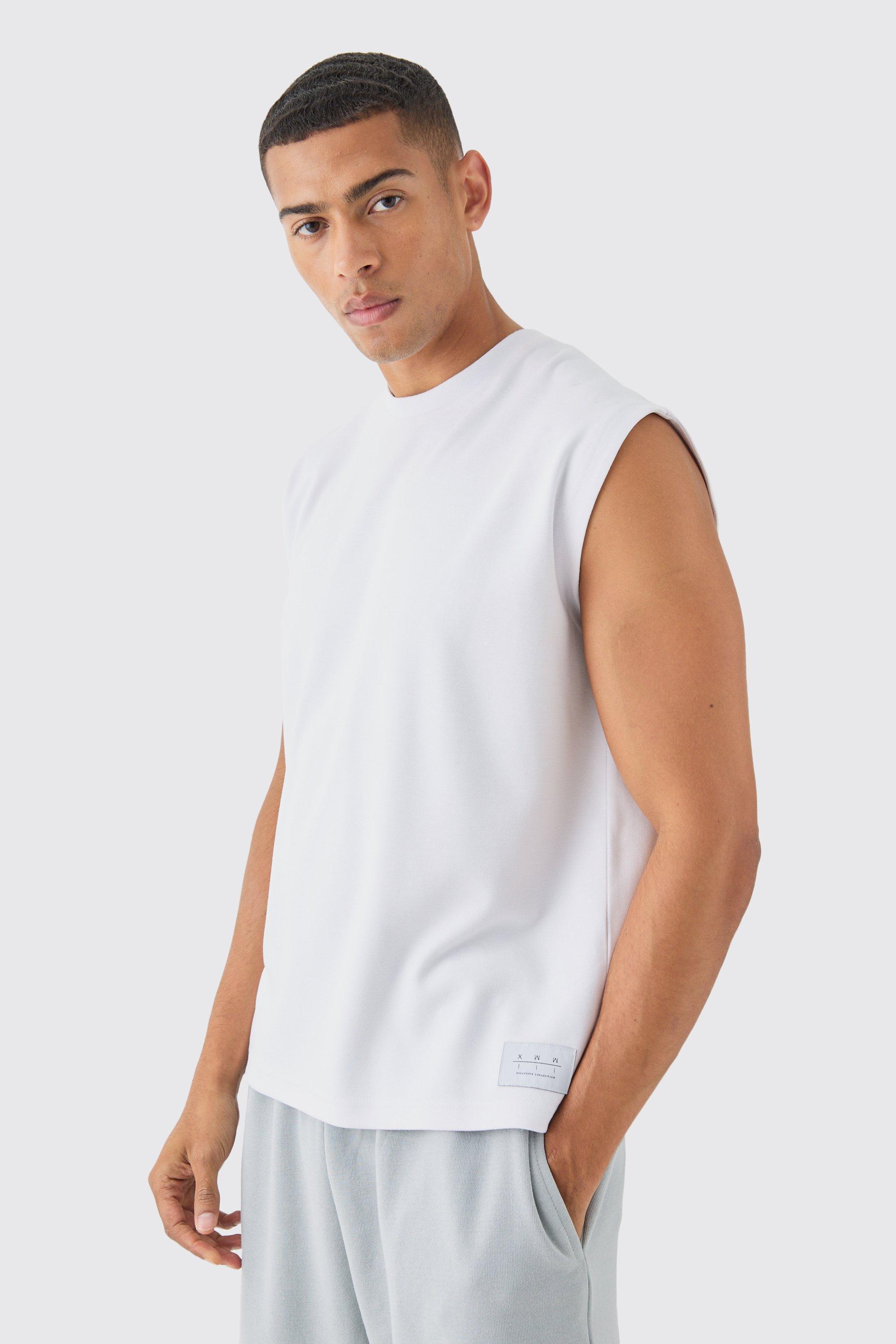 Mens White Boxy Interlock Vest With Woven Label, White Product Image