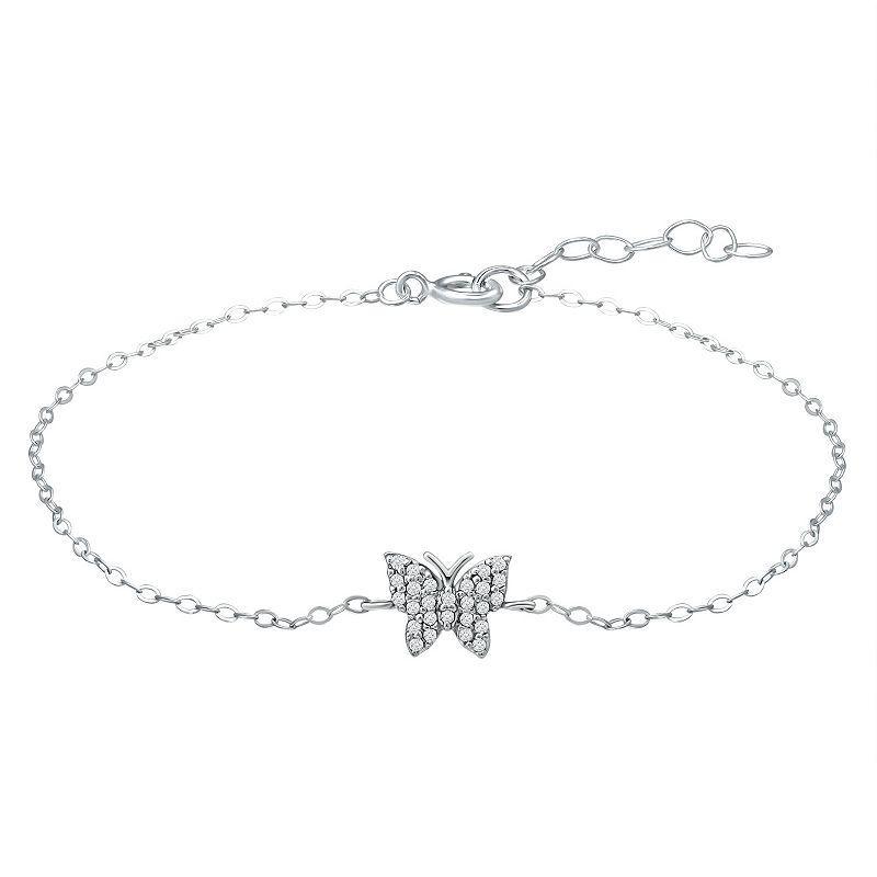 Aleure Precioso Sterling Silver Cubic Zirconia Butterfly Anklet, Womens White Product Image