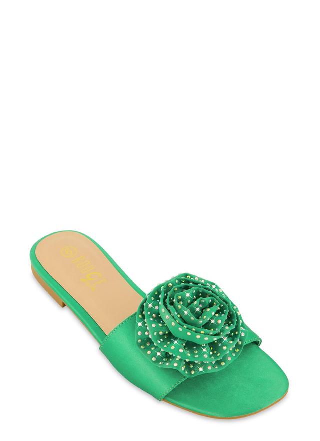 Womens Rhinestone Rose Slide Sandals Product Image