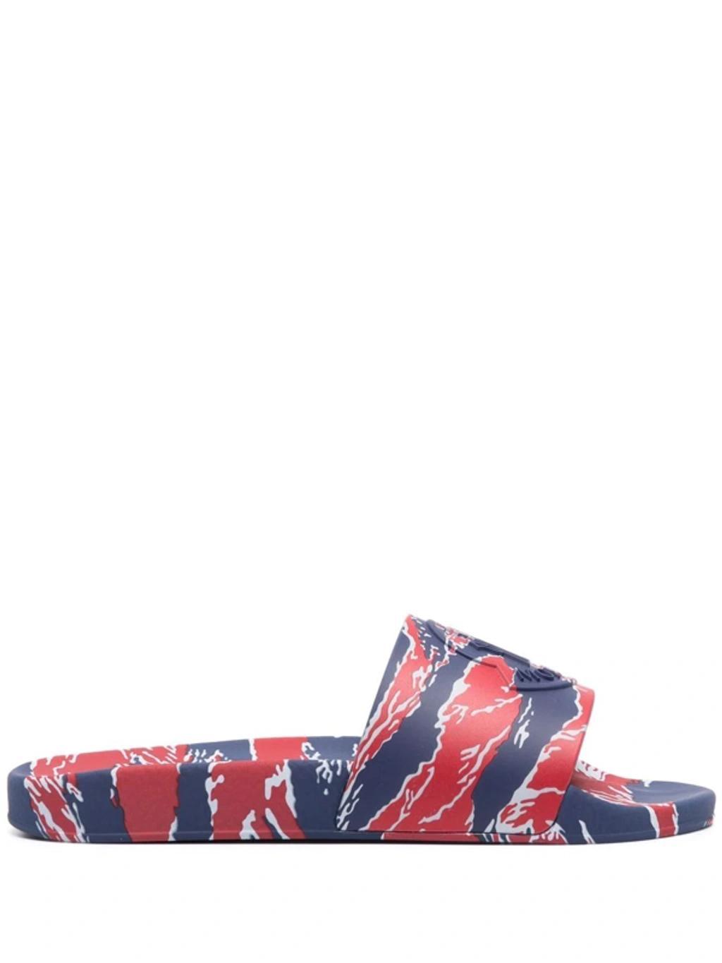 Red & Blue Tiger Stripe Basile Slides In Red Blue Product Image