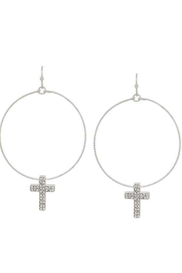 CROSS PAVE HOOP EARRING Product Image