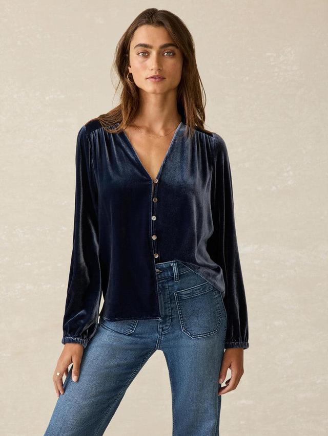 Stretch Silk Velvet Rowan Top - Navy Product Image