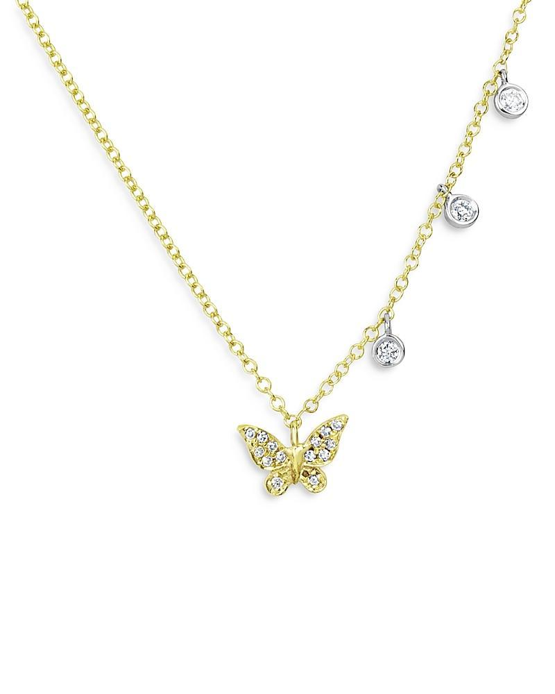 Womens 14K Yellow Gold Butterfly Diamond Bezel Necklace Product Image