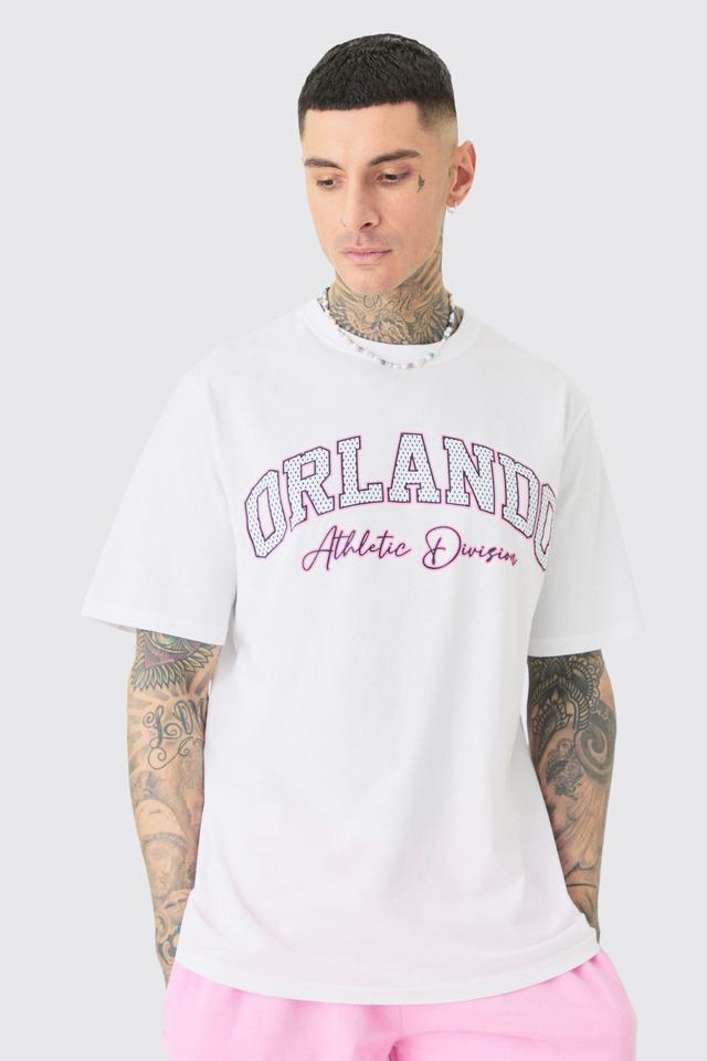 Mens White Tall Orlando Varsity Print T-shirt, White Product Image