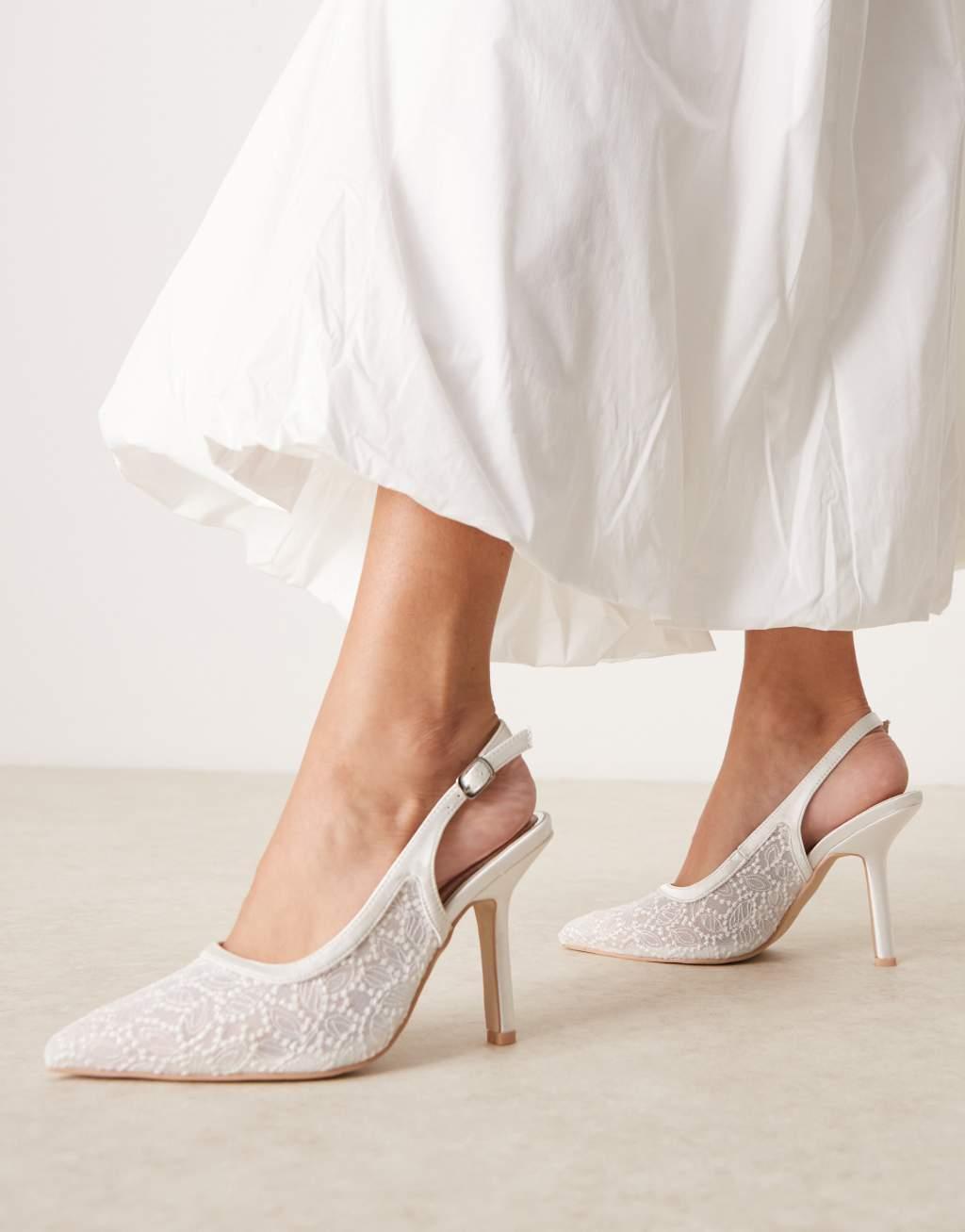 Be Mine Wide Fit Bridal Vidha slingback heeled shoes in ivory lace product image