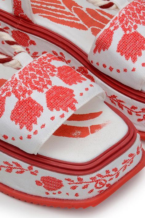 Red Embroidery Flatform Sandal Product Image