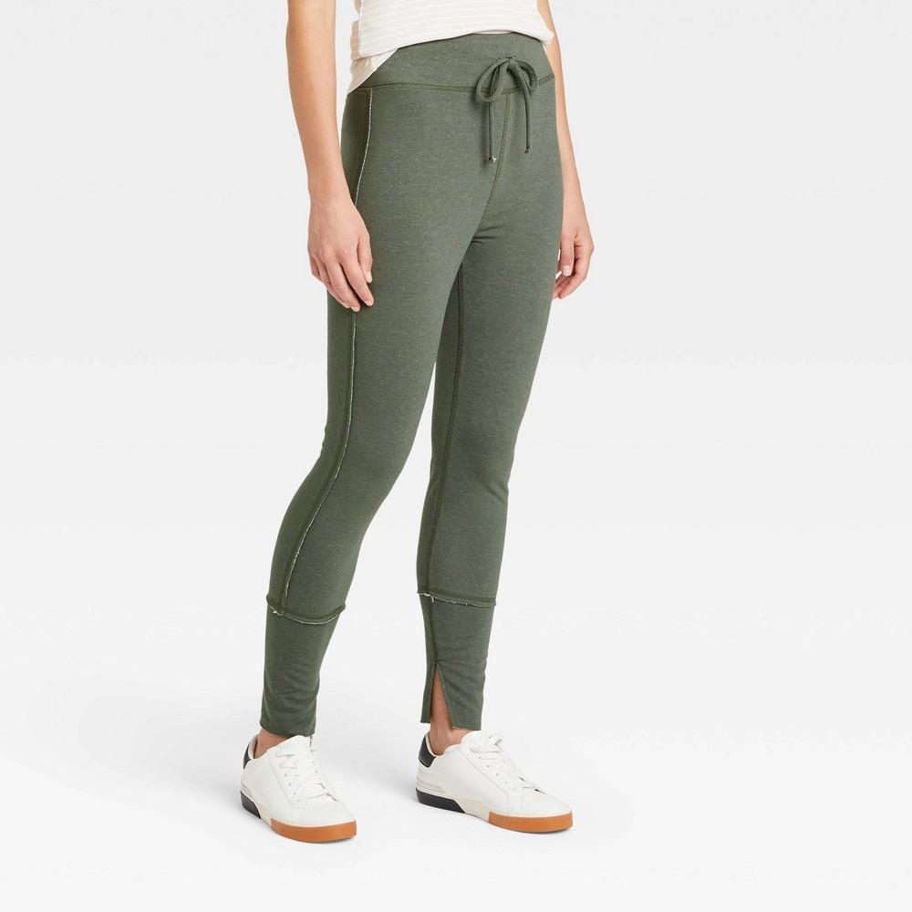 Womens Drawstring High-Waist Lounge Leggings - A New Day Heather Olive L product image