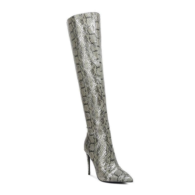 London Rag Catalina Womens Knee-High Snake Print Stiletto Boots Product Image