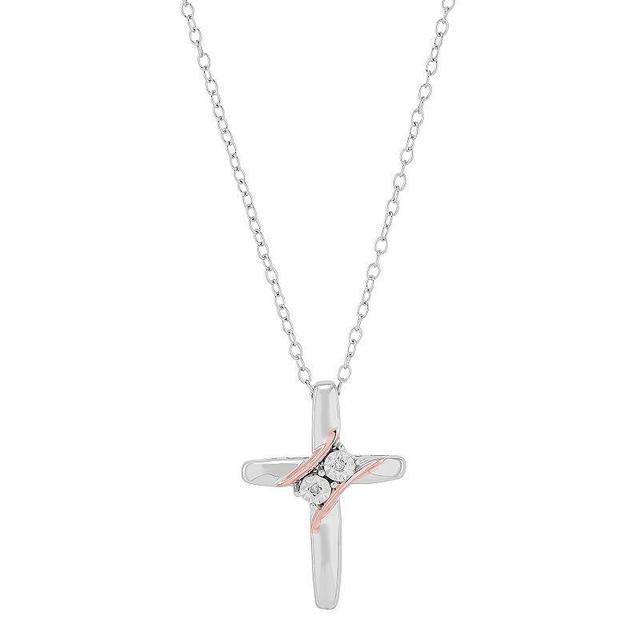 Two-Tone Sterling Silver Diamond Accent Cross Pendant Necklace, Womens White Product Image