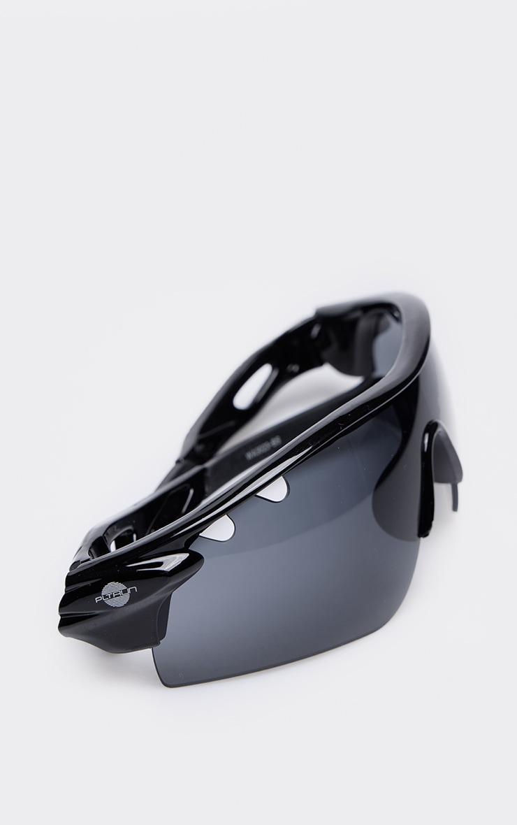 PRETTYLITTLETHING RUN Black Cut Out Sporty Sunglasses Product Image