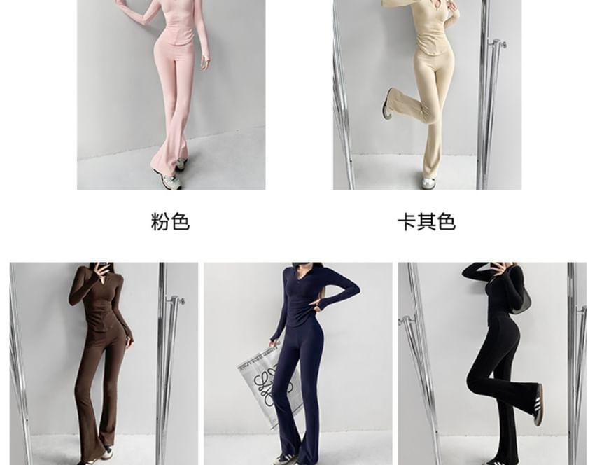 Half-Zipper Ruched Sports Top / Flared Sports Pants product image