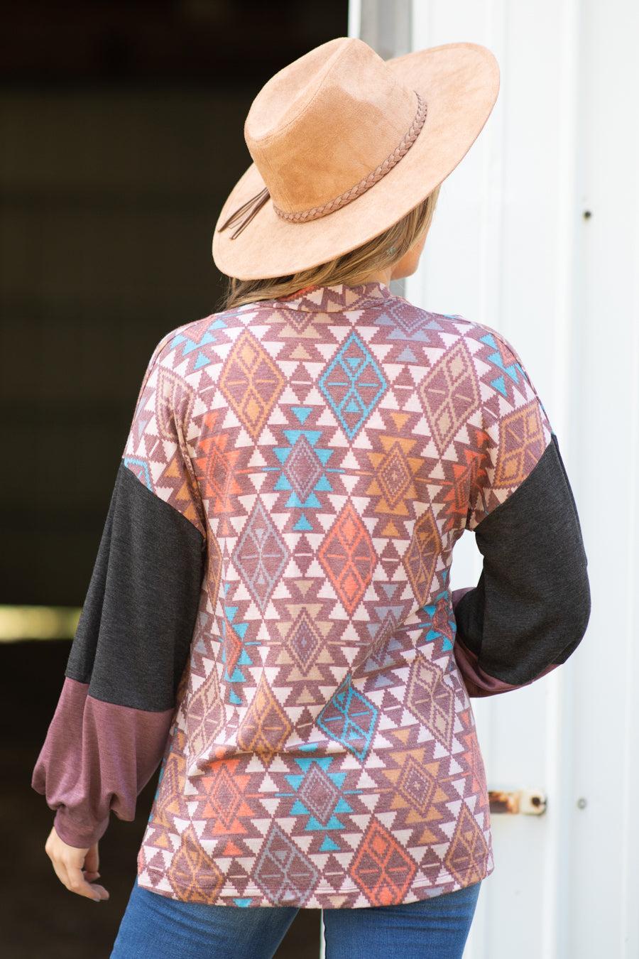 Terra Cotta Multicolor Aztec Print Cardigan Product Image