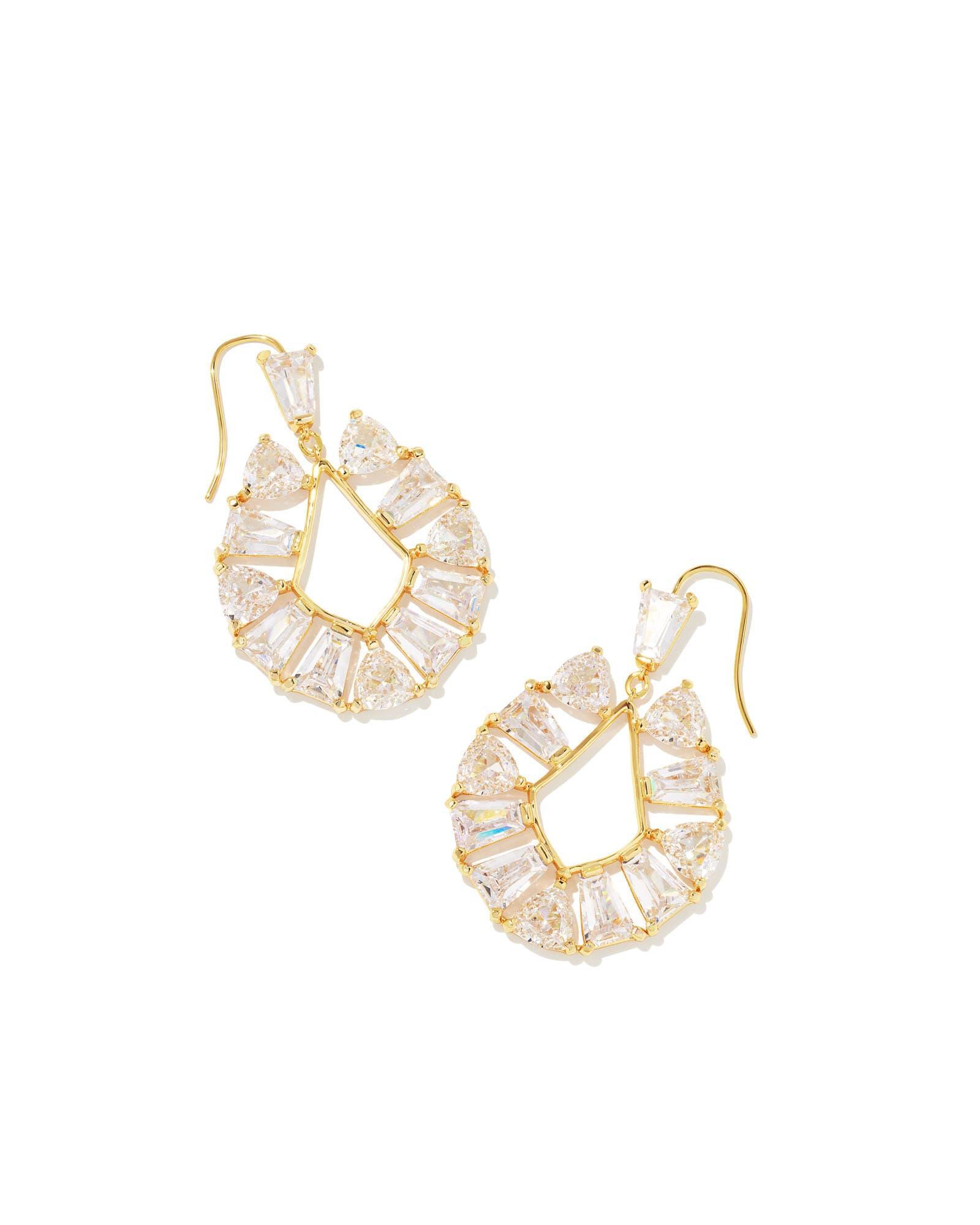 Kendra Scott Blair Gold Jewel Open Frame Earrings in White | Crystal Product Image