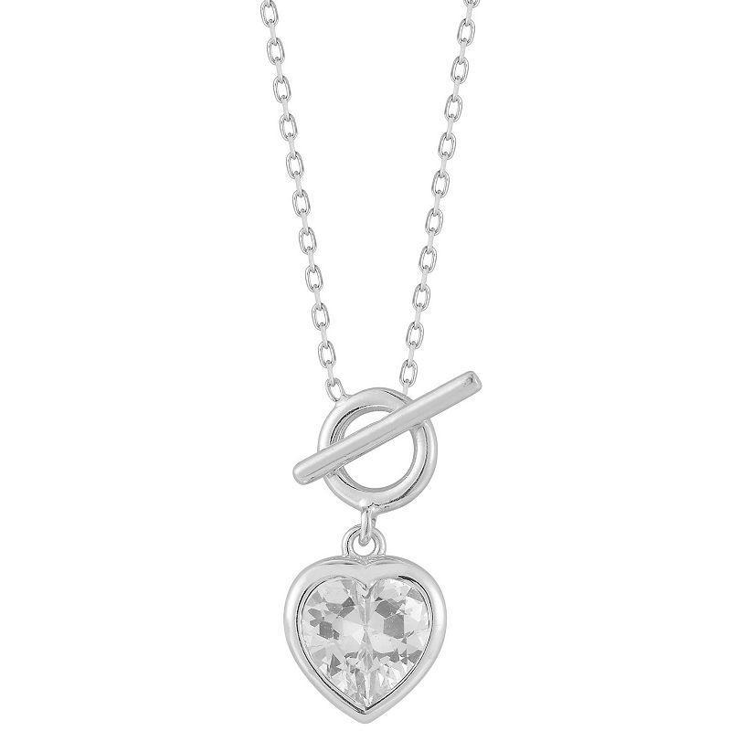 Sunkissed Sterling Cubic Zirconia Heart Toggle Necklace, Womens Silver Tone Red Product Image