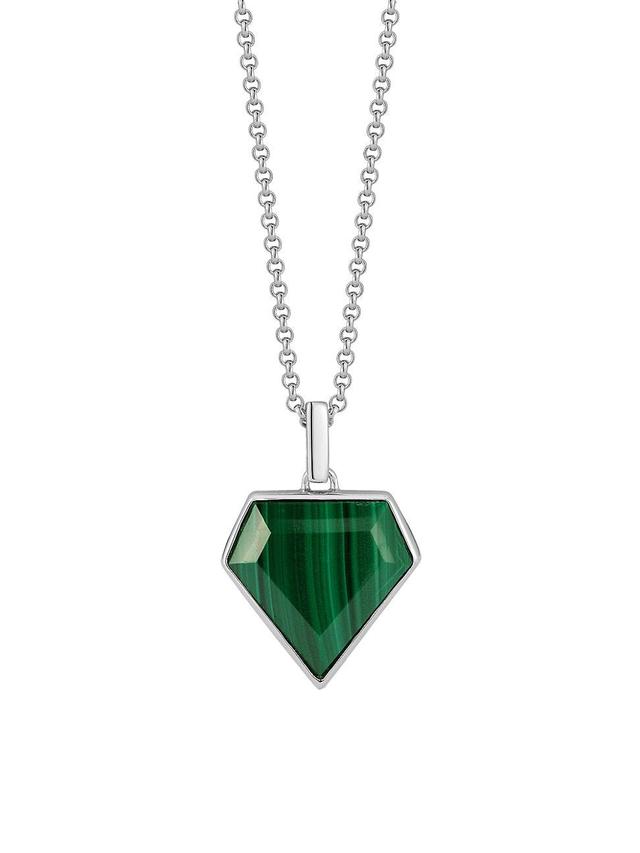 Mens Malachite & Sterling Silver Pentagon Pendant Necklace Product Image