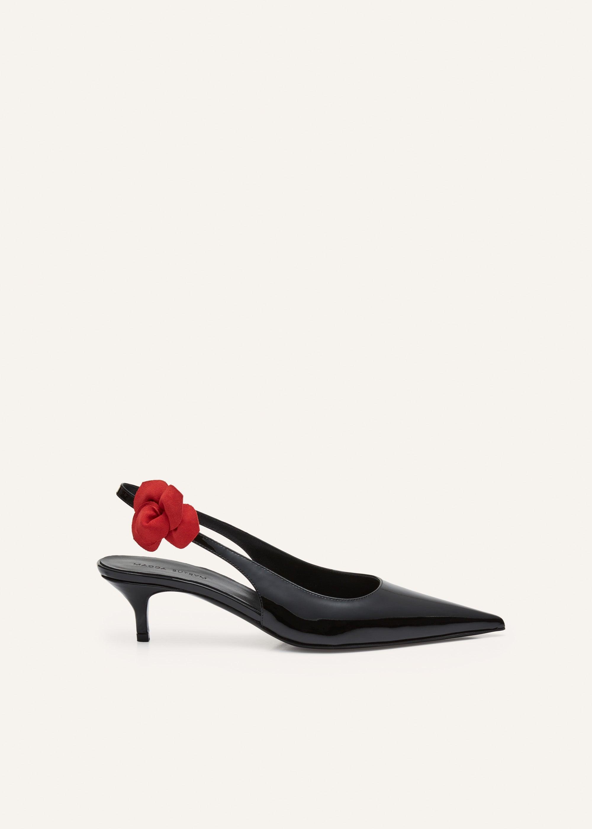 Slingback rose kitten heels in black leather Product Image