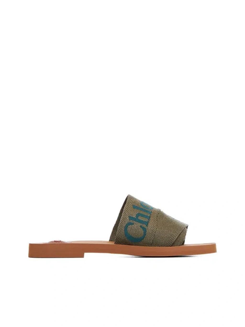 Khaki Linen Woody Slippers In Green Product Image