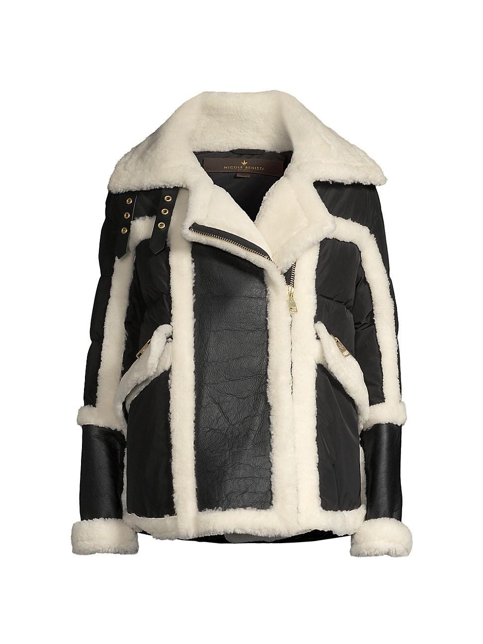 Womens Mixed Media Shearling Down Moto Jacket Product Image