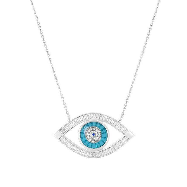 Sunkissed Sterling Cubic Zirconia Evil Eye Pendant Necklace, Womens, Silver Tone Product Image