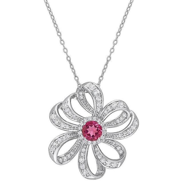 Stella Grace Sterling Silver Pink Topaz & White Topaz Flower Pendant Necklace, Womens Product Image