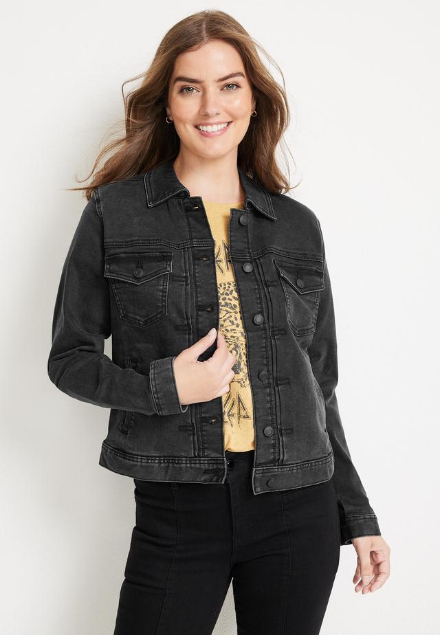 Maurices Womens Black Pleated Denim Jacket Size Medium Product Image