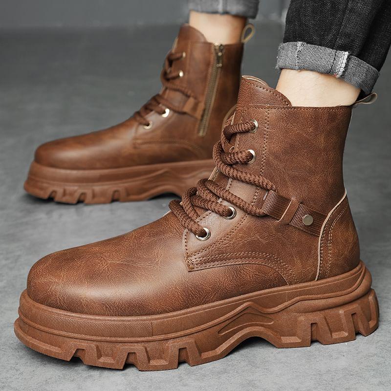 Lace-Up Platform Chunky Heel Short Boots Product Image