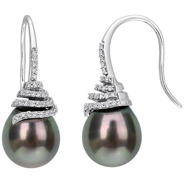 Stella Grace 14k White Gold Tahitian Cultured Pearl & 1/3 Carat T.W. Diamond Swirl Earrings, Womens Product Image