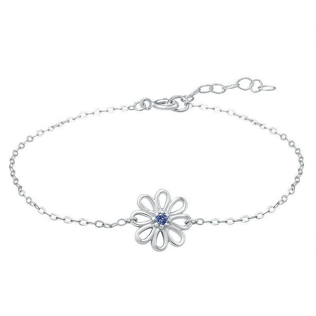 Aleure Precioso Sterling Silver Gemstone Flower Anklet, Womens Purple Product Image