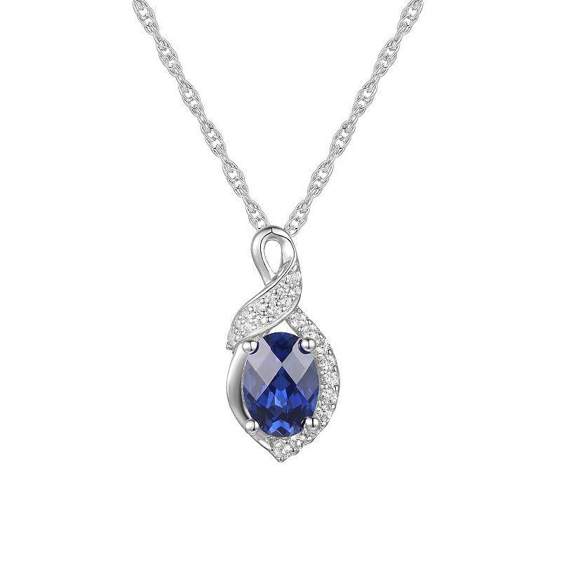 Sterling Silver Lab-Created Blue & White Sapphire Pendant Necklace, Womens Product Image