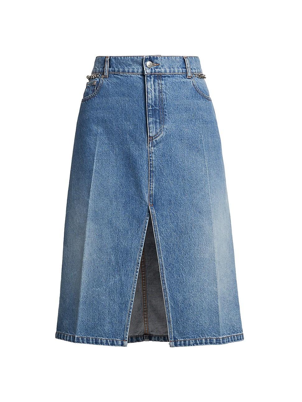 Womens Iconic Falabella Chain Denim Midi-Skirt Product Image