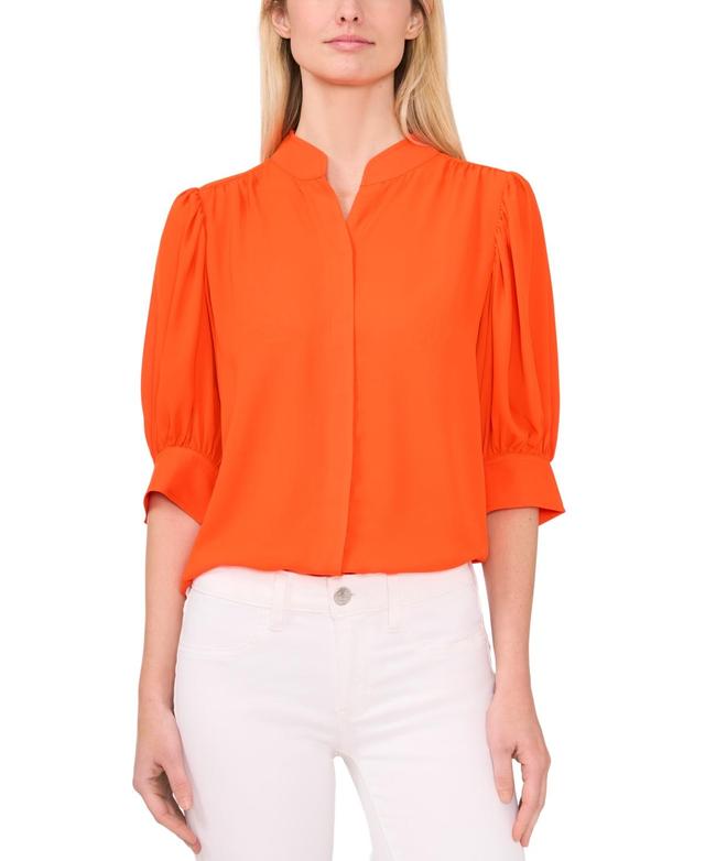 Women's Elbow Sleeve Collared Button Down Blouse Product Image