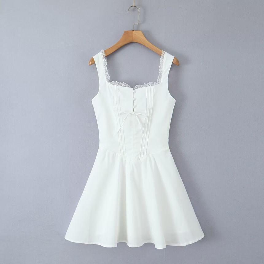 Sleeveless Square Neck Lace Trim Mini A-Line Dress Product Image