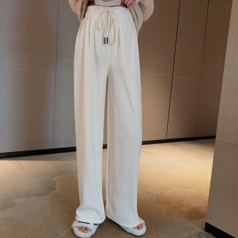 Drawstring Waist Plain Wide Leg Pants Product Image