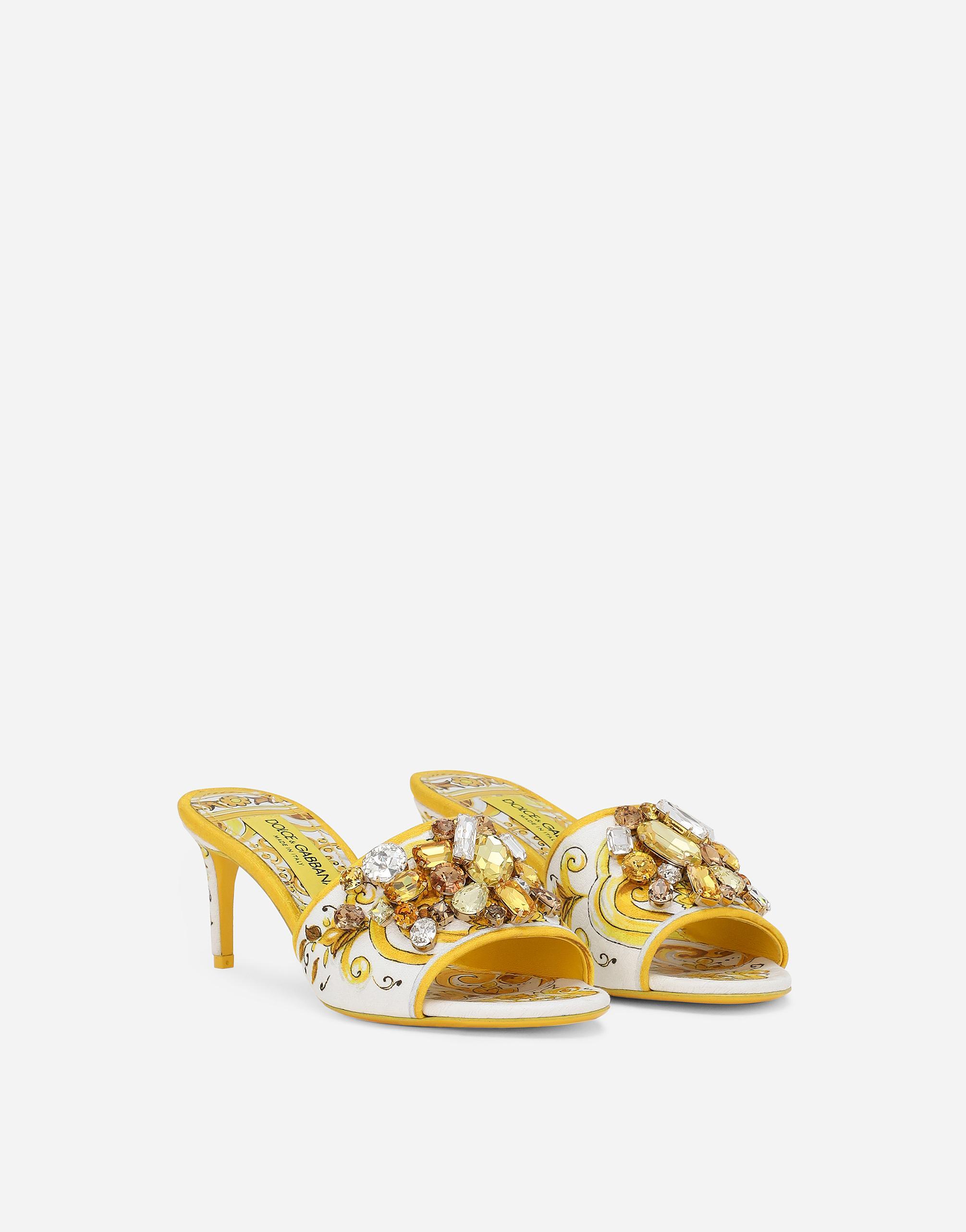 DOLCE & GABBANA Keira Printed Crystal Mule Sandals In Giallo Product Image