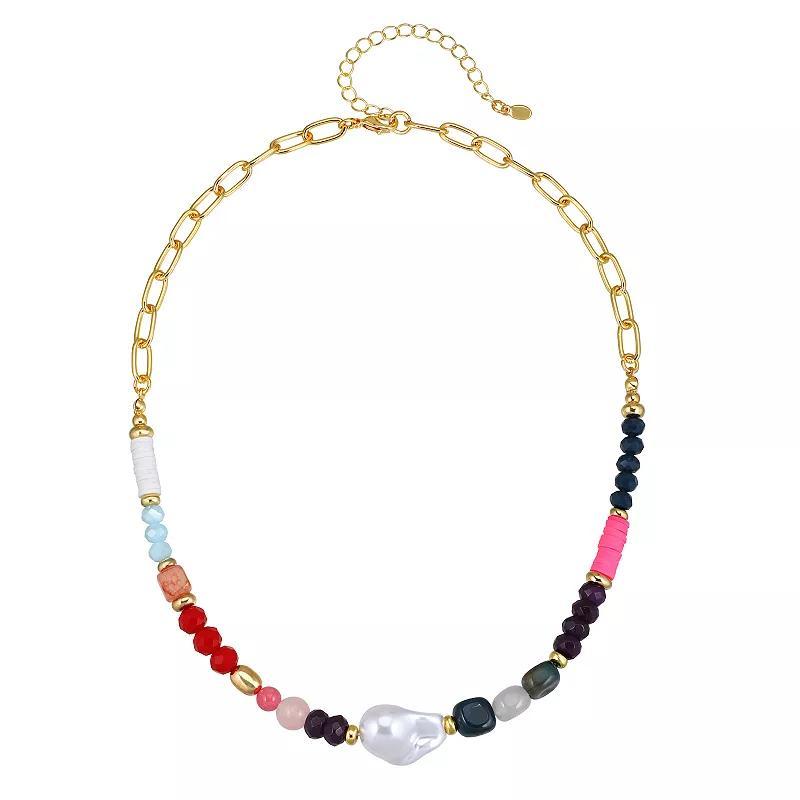 Emberly Gold Tone Multi Color Beaded Necklace, Womens Product Image