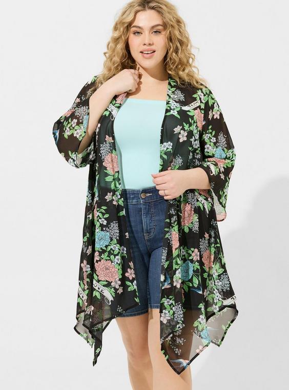 Textured Chiffon Hanky Hem Kimono Product Image